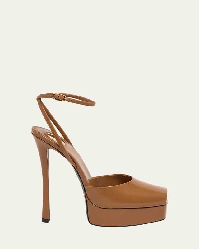 La Scandale Leather Peep-Toe Platform Sandals